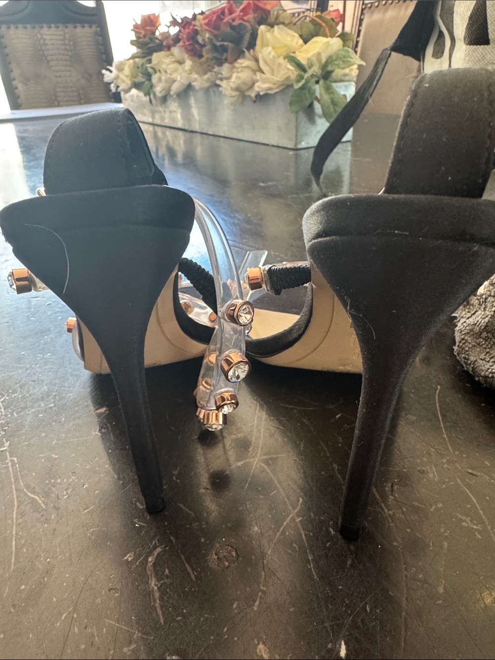 Sophia Webster Black and Clear Crystal Embellished Slingback Sandals - Picture 3 of 3
